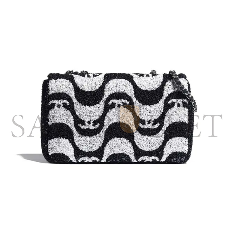 CHANEL MASTER SEQUINS WHITE & BLACK FLAP BAG A01112 (25*15*6cm)